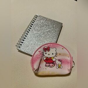 Hello Kitty Coin Pouch w/ Sparkle Notepad Bundle